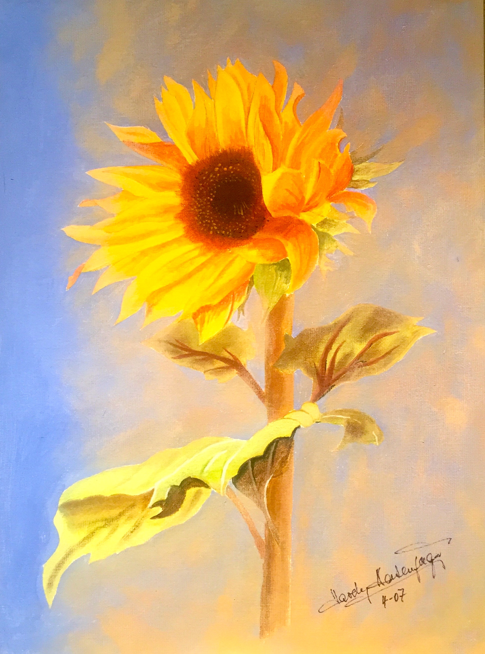 Die Sonnenblume – Aquarellmalerei, Acrylmalerei